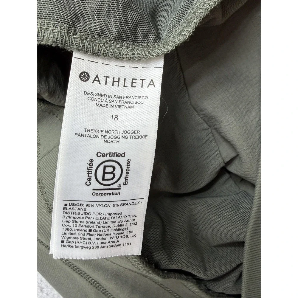 Athleta Trekkie‎ North Jogger Pants Womens 18 Green Zip Pocket Stretch Travel